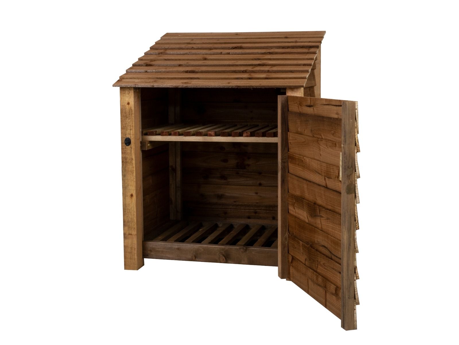 Wooden Log Store with Door and Shelf W-99cm, H-126cm Or 180cm, D-88cm - Brown Finish