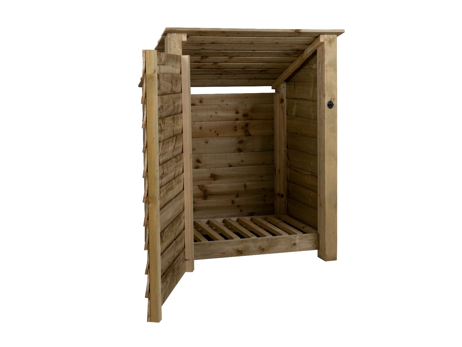 Wooden Log Store with Door (Roof Sloping Back) W-99cm, H-126cm Or 180cm, D-88cm