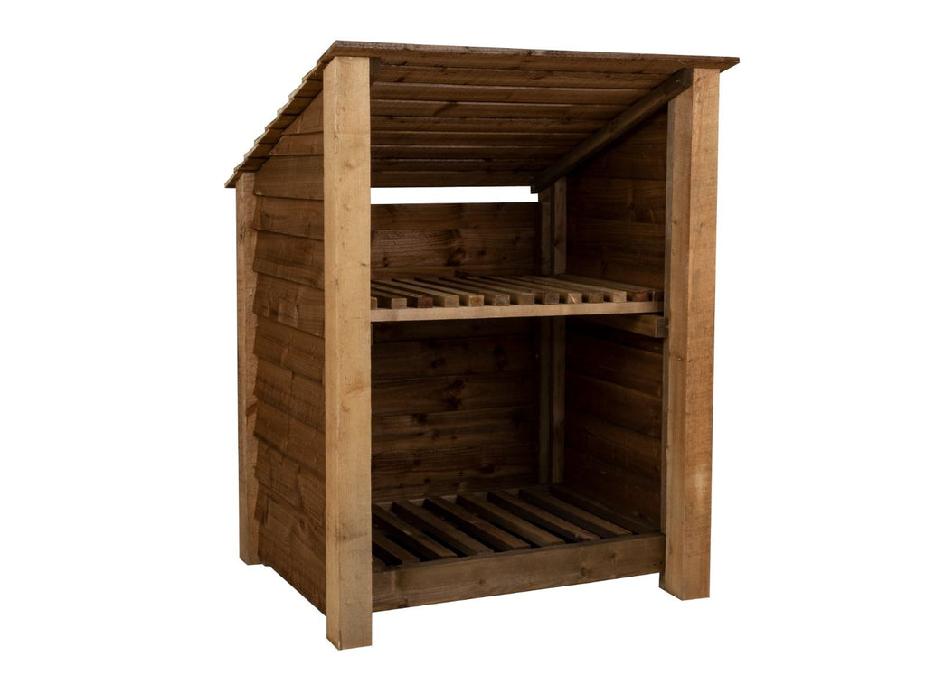 Wooden Log Store with Shelf (Roof Sloping Back) W-99cm, H-126cm Or 180cm, D-88cm