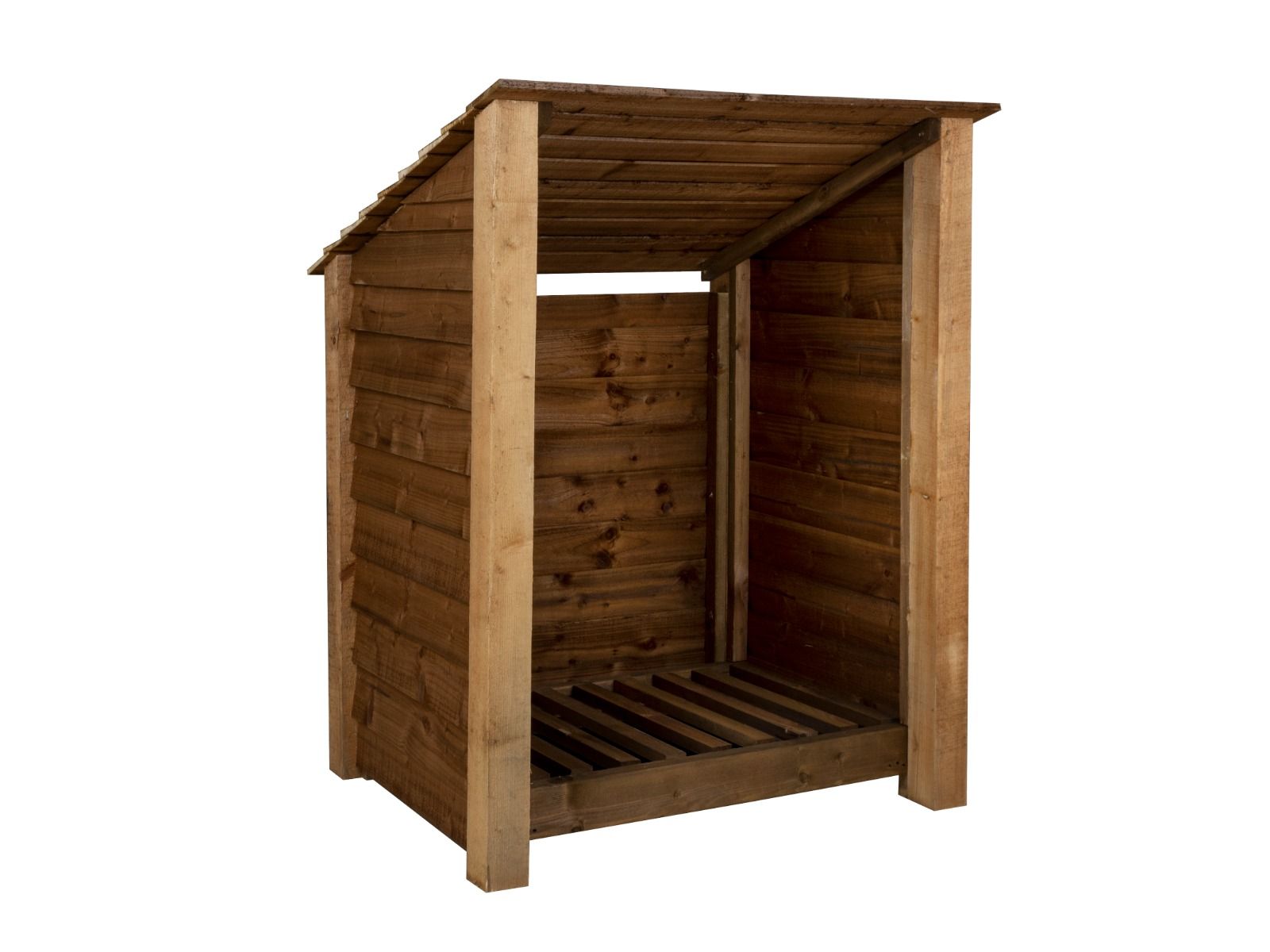 Wooden Log Store (Roof Sloping Back) W-99cm, H-126cm Or 180cm, D-88cm - Brown Finish