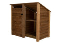 Wooden Garden Tool Storage (Roof Sloping Back) with Shelf W-146cm, H-126cm or 180cm, D-88cm - Brown Finish