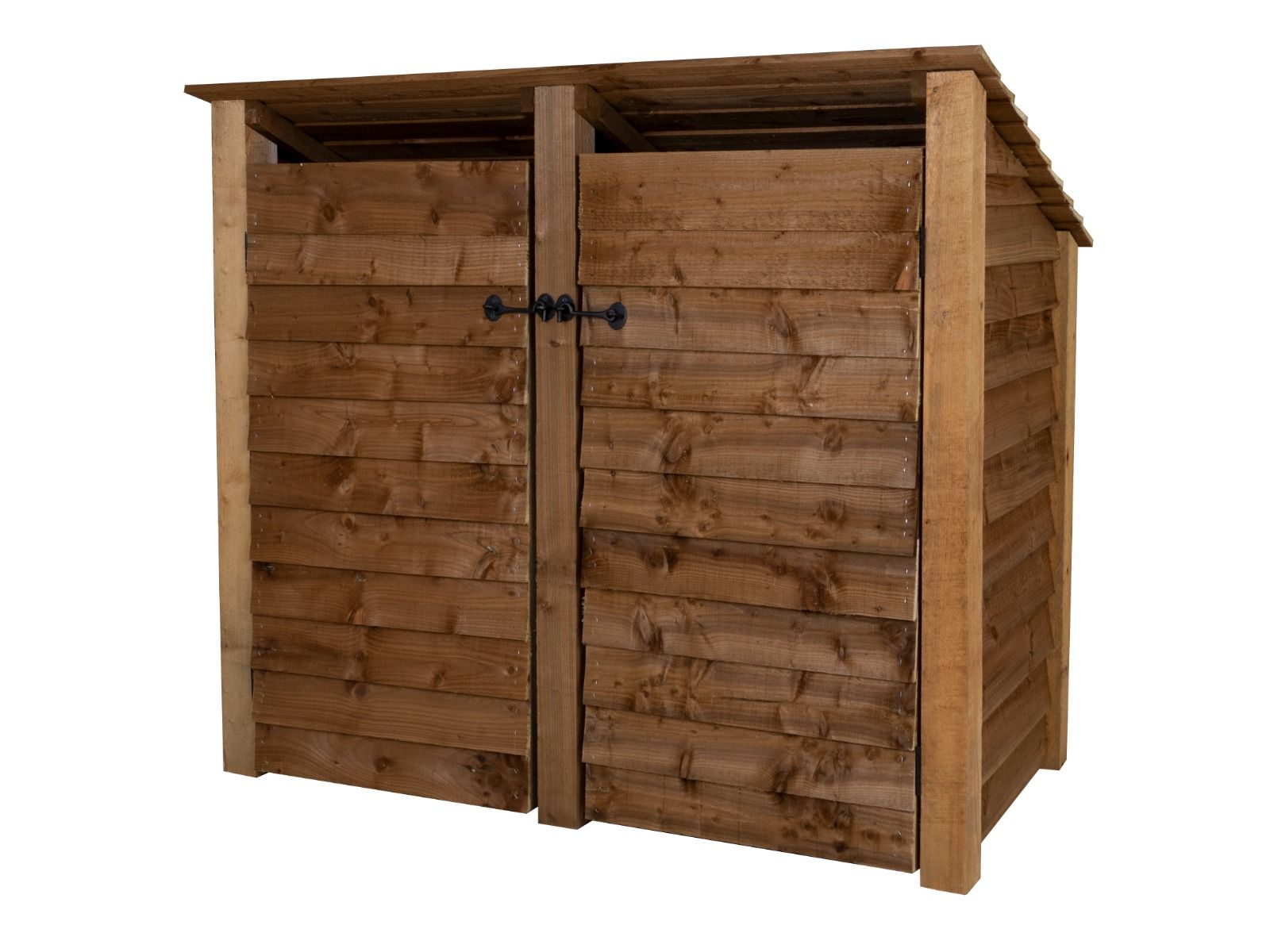 Wooden Log Store (Roof Sloping Back) with Door W-146cm, H-126cm or 180cm, D-88cm - Brown Finish