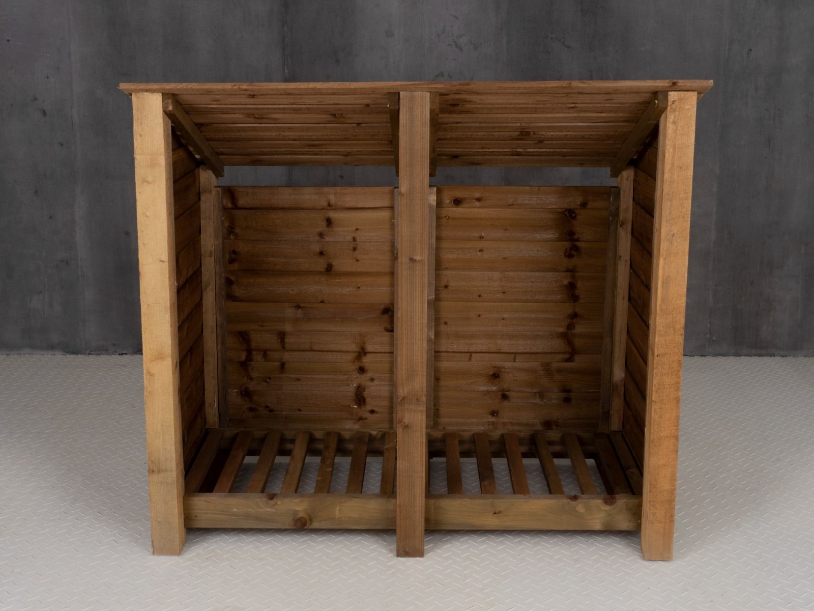Wooden Log Store (Roof Sloping Back) W-146cm, H-126cm or 180cm, D-88cm - Brown Finish