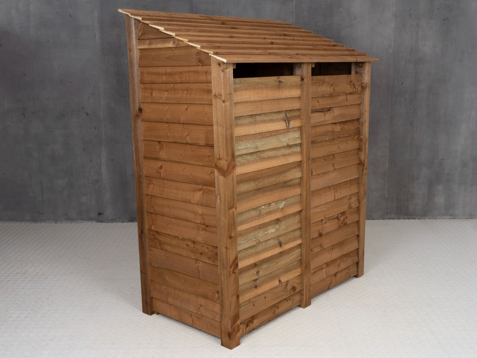 Wooden Log Store (Roof Sloping Back) W-146cm, H-126cm or 180cm, D-88cm - Brown Finish