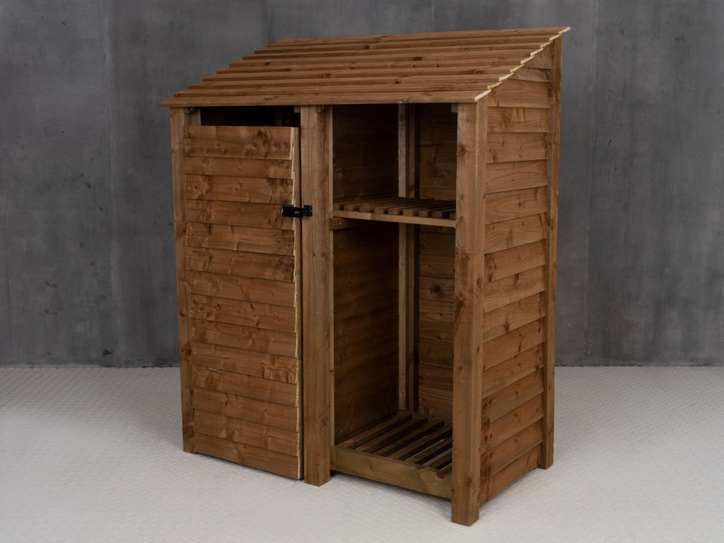 Wooden Garden Tool Storage with Shelf W-146cm, H-126cm or 180cm, D-88cm - Brown Finish