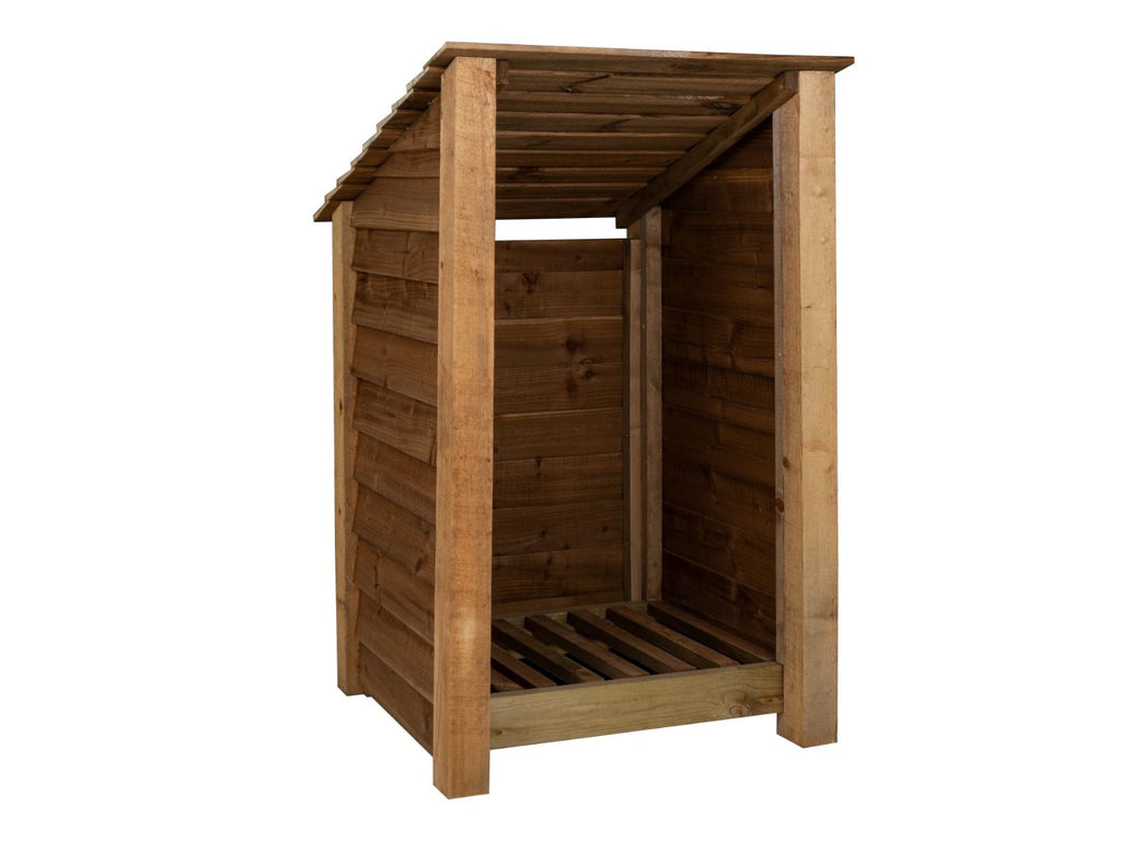 Wooden Log Store (Roof Sloping Back) W-79cm, H-126cm or 180cm, D-88cm - Brown Finish