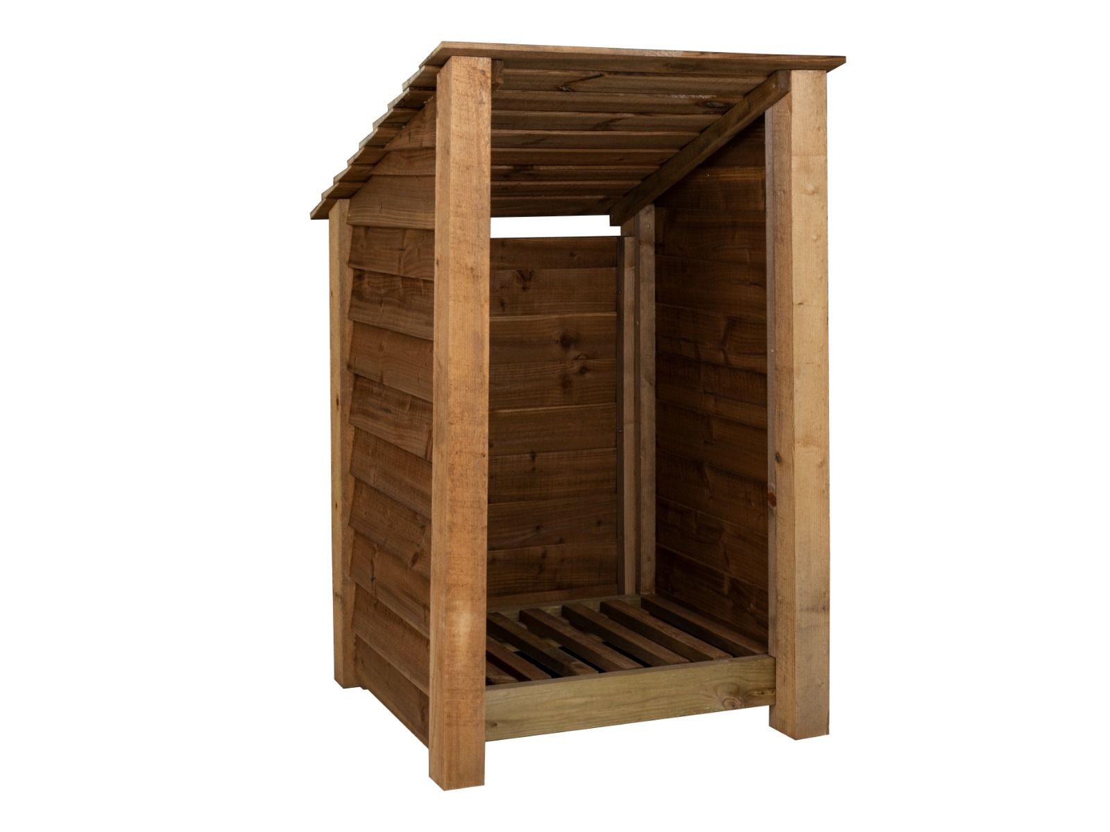 Wooden Log Store (Roof Sloping Back) W-79cm, H-126cm or 180cm, D-88cm - Brown Finish