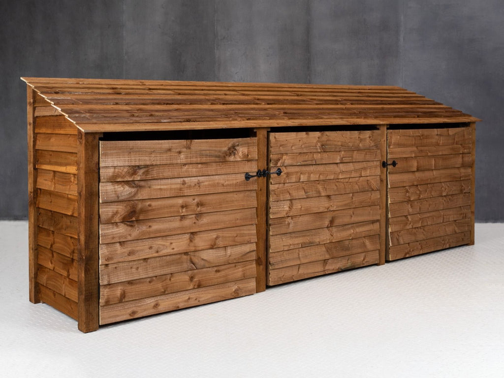 Wooden Log Store with Doors and Shelf W-335cm, H-126cm or 180cm, D-88cm - Brown Finish