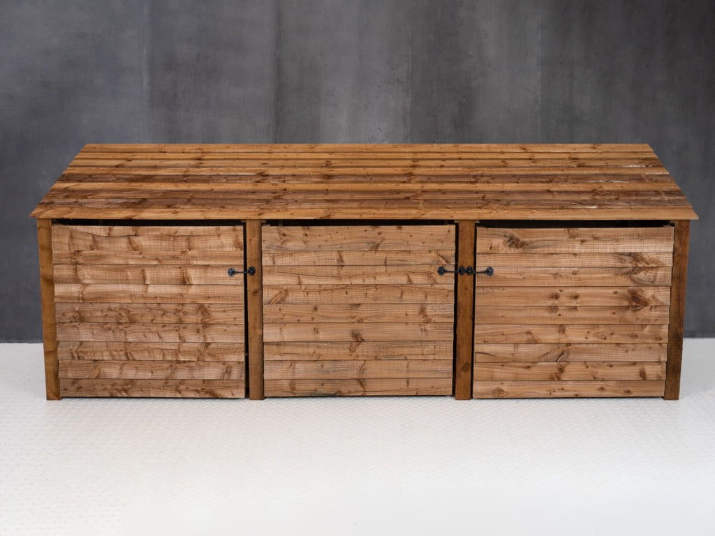 Wooden Log Store with Doors and Shelf W-335cm, H-126cm or 180cm, D-88cm - Brown Finish