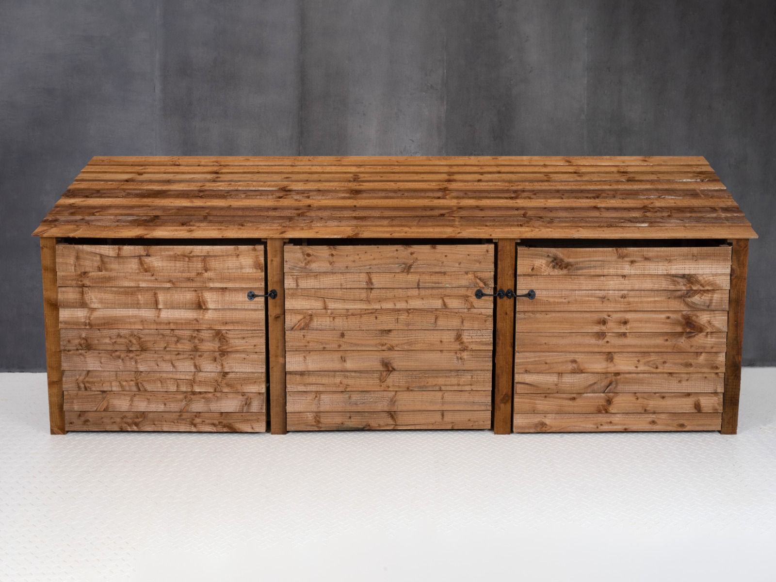 Wooden Log Store with Doors and Shelf W-335cm, H-126cm or 180cm, D-88cm - Brown Finish
