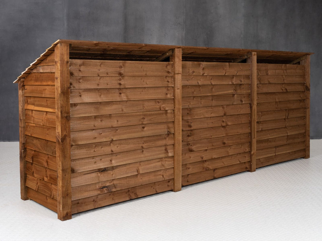 Wooden Log Store with Shelf W-335cm, H-126cm or 180cm, D-88cm - Brown Finish