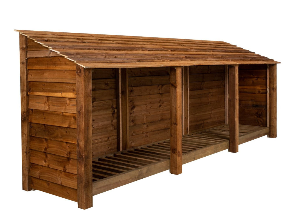Wooden Log Store W-335cm, H-126cm or 180cm, D-88cm - Brown Finish