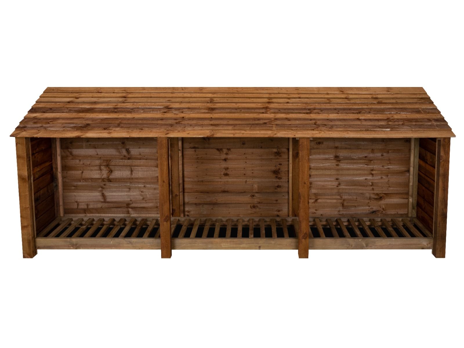 Wooden Log Store W-335cm, H-126cm or 180cm, D-88cm - Brown Finish