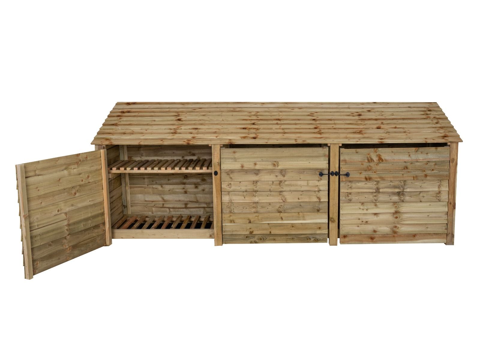 Wooden Log Store with Doors and Shelf W-335cm, H-126cm or 180cm, D-88cm