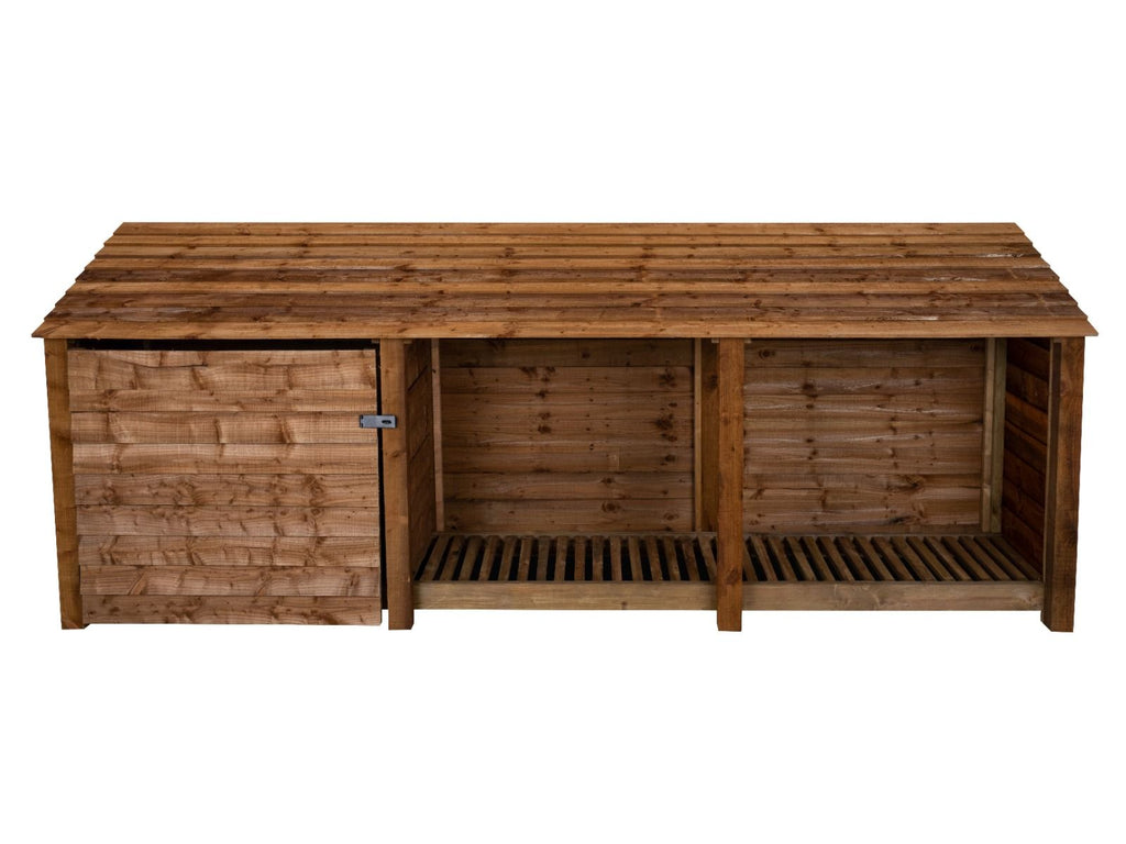 Wooden Garden Tool Storage W-335cm, H-126cm or 180cm, D-88cm - Brown Finish
