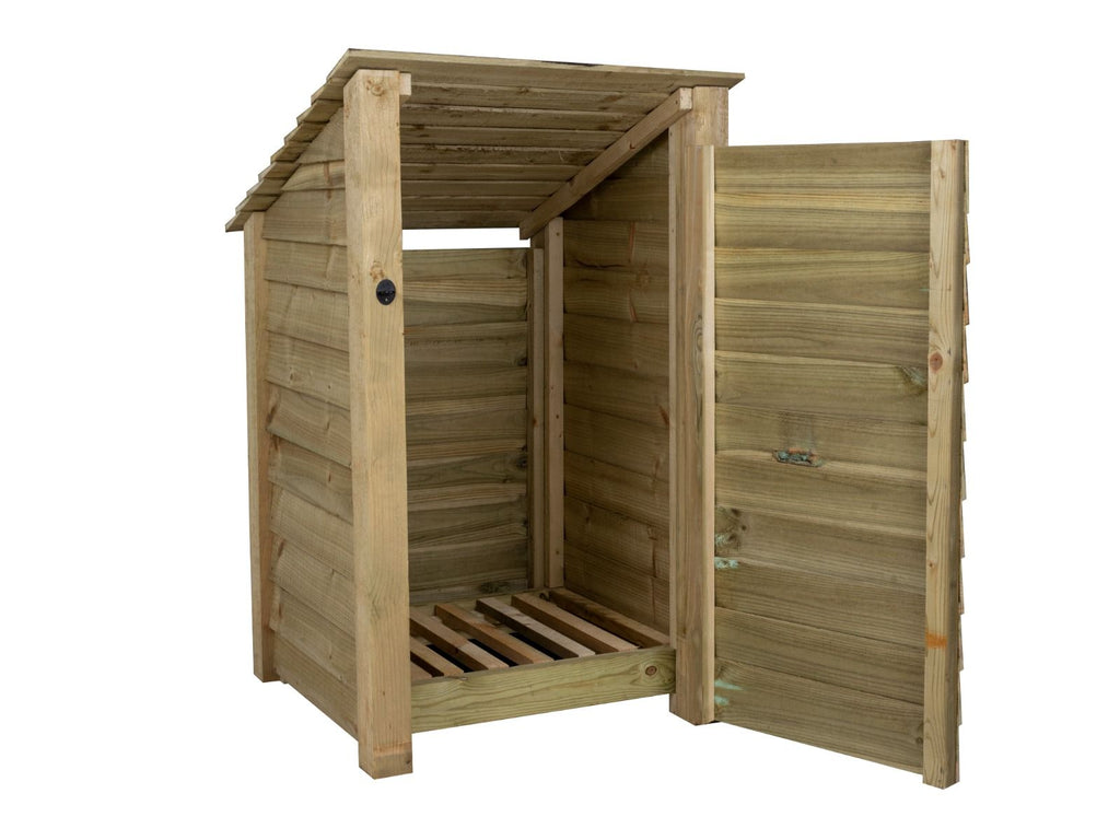 Wooden Log Store with Door (Roof Sloping Back) W-79cm, H-126cm or 180cm, D-88cm