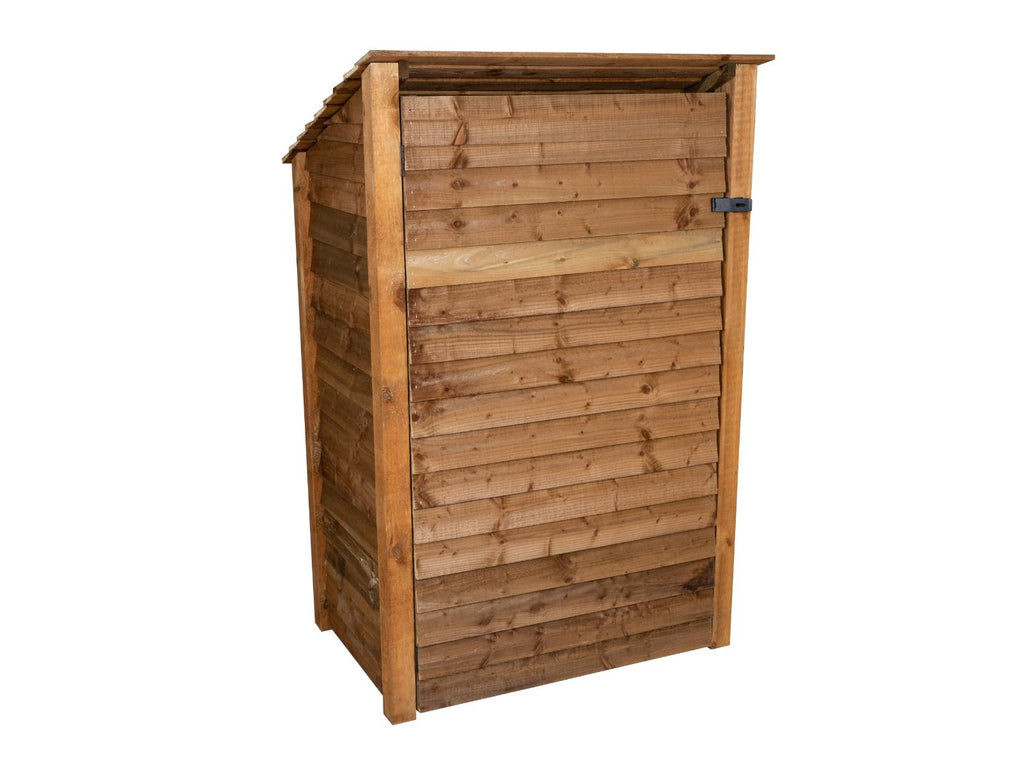 Wooden Garden Tool Storage (Roof Sloping Back) W-119cm, H-126cm or 180cm, D-88cm - Brown Finish