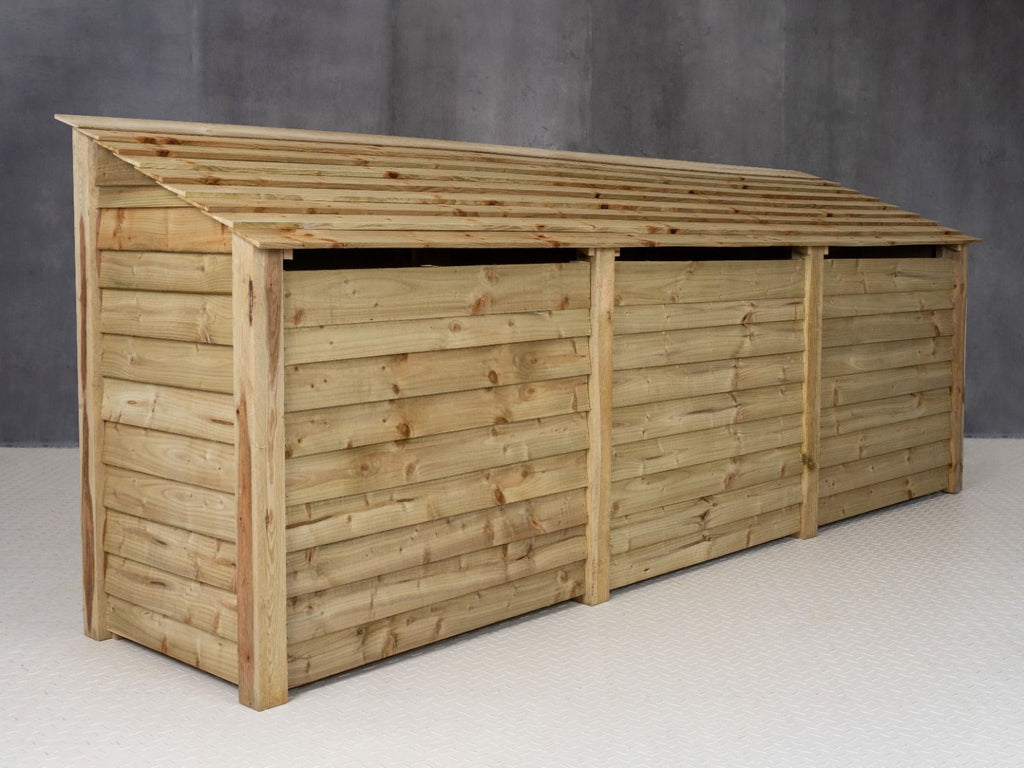 Wooden Garden Tool Storage (Roof Sloping Back) with Shelf W-335cm, H-126cm or 180cm, D-88cm