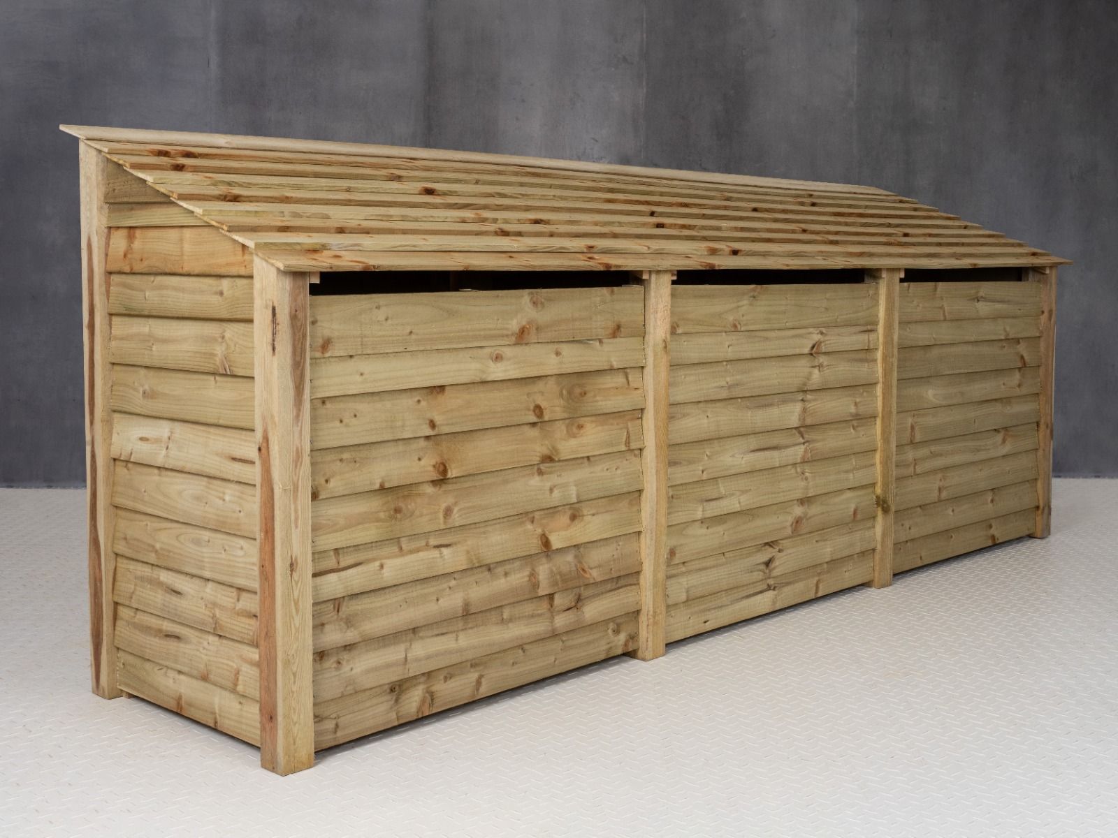 Wooden Garden Tool Storage (Roof Sloping Back) W-335cm, H-126cm or 180cm, D-88cm