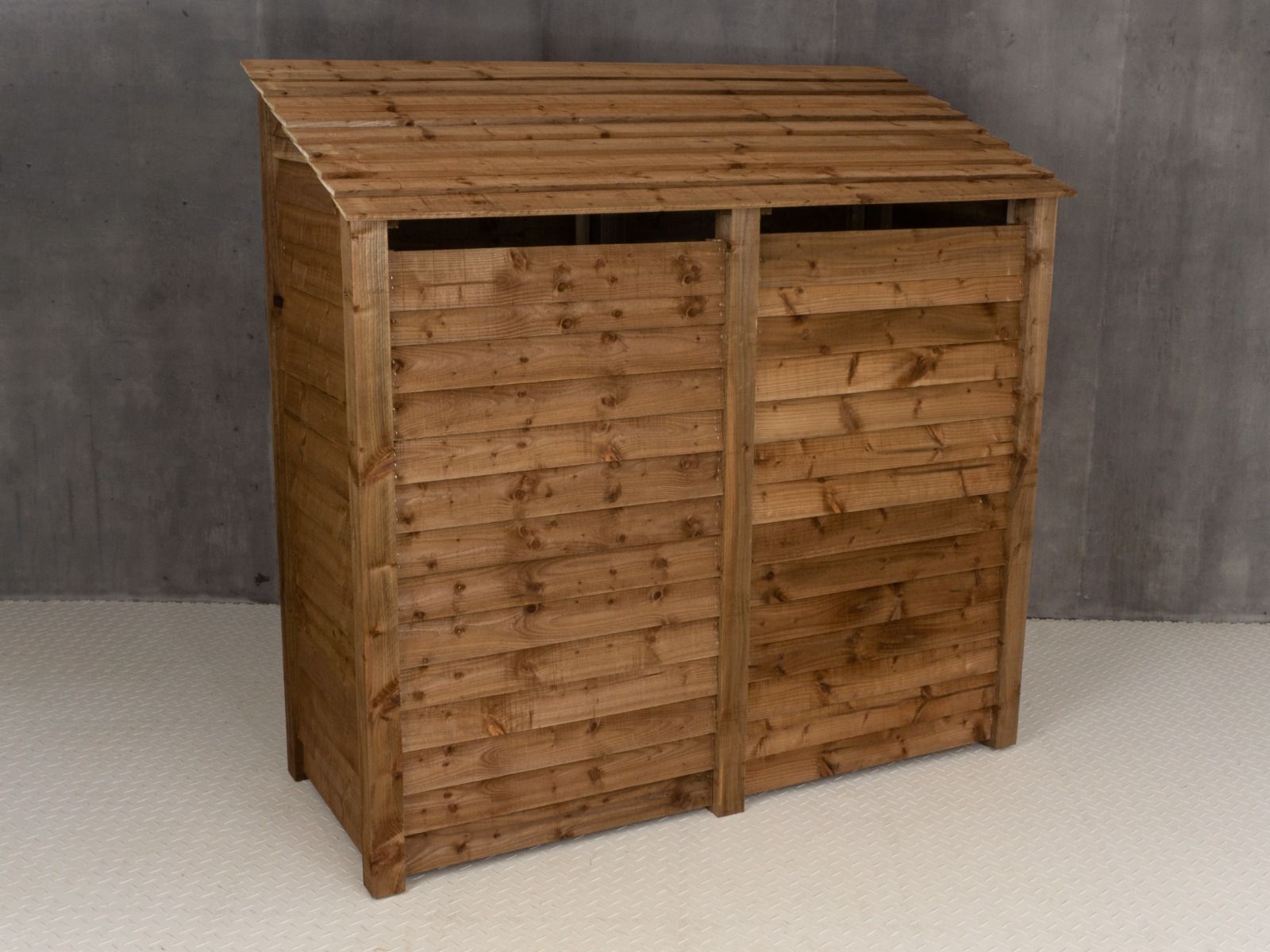 Wooden Log Store (Roof Sloping Back) with Doors W-187cm, H-126cm or 180cm, D-88cm - Brown Finish