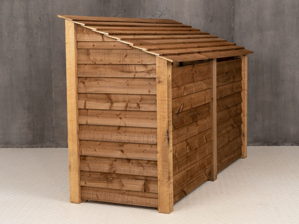 Wooden Log Store (Roof Sloping Back) with Shelf W-187cm, H-126cm or 180cm, D-88cm - Brown Finish