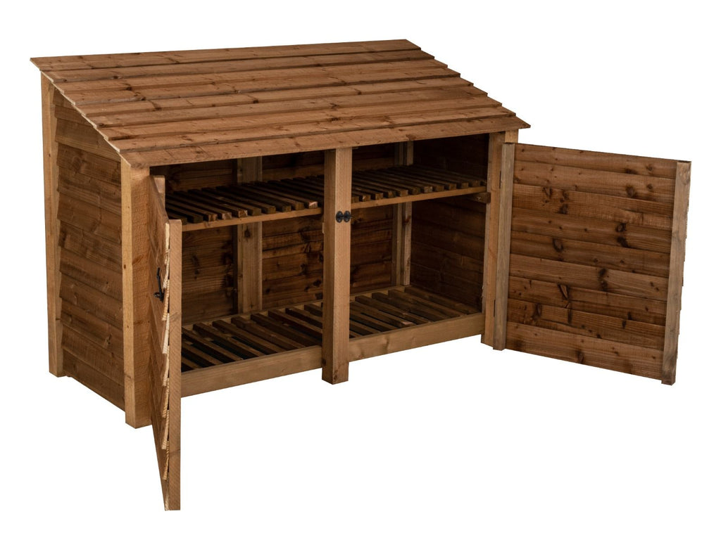 Wooden Log Store with Doors and Shelf W-187cm, H-126cm or 180cm, D-88cm - Brown Finish