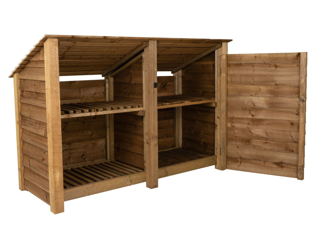Wooden Garden Tool Storage (Roof Sloping Back) with Shelf W-187cm, H-126cm or 180cm, D-88cm - Brown Finish