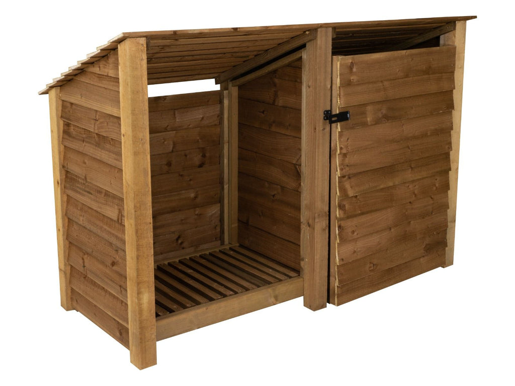 Wooden Garden Tool Storage (Roof Sloping Back) W-187cm, H-126cm or 180cm, D-88cm - Brown Finish
