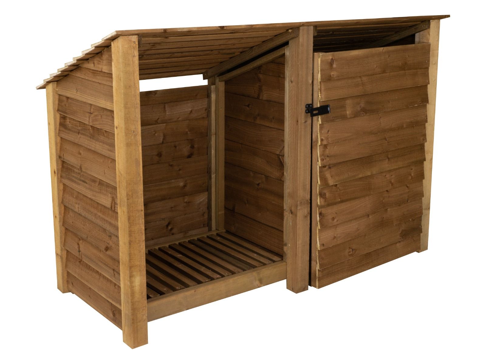 Wooden Garden Tool Storage (Roof Sloping Back) W-187cm, H-126cm or 180cm, D-88cm - Brown Finish