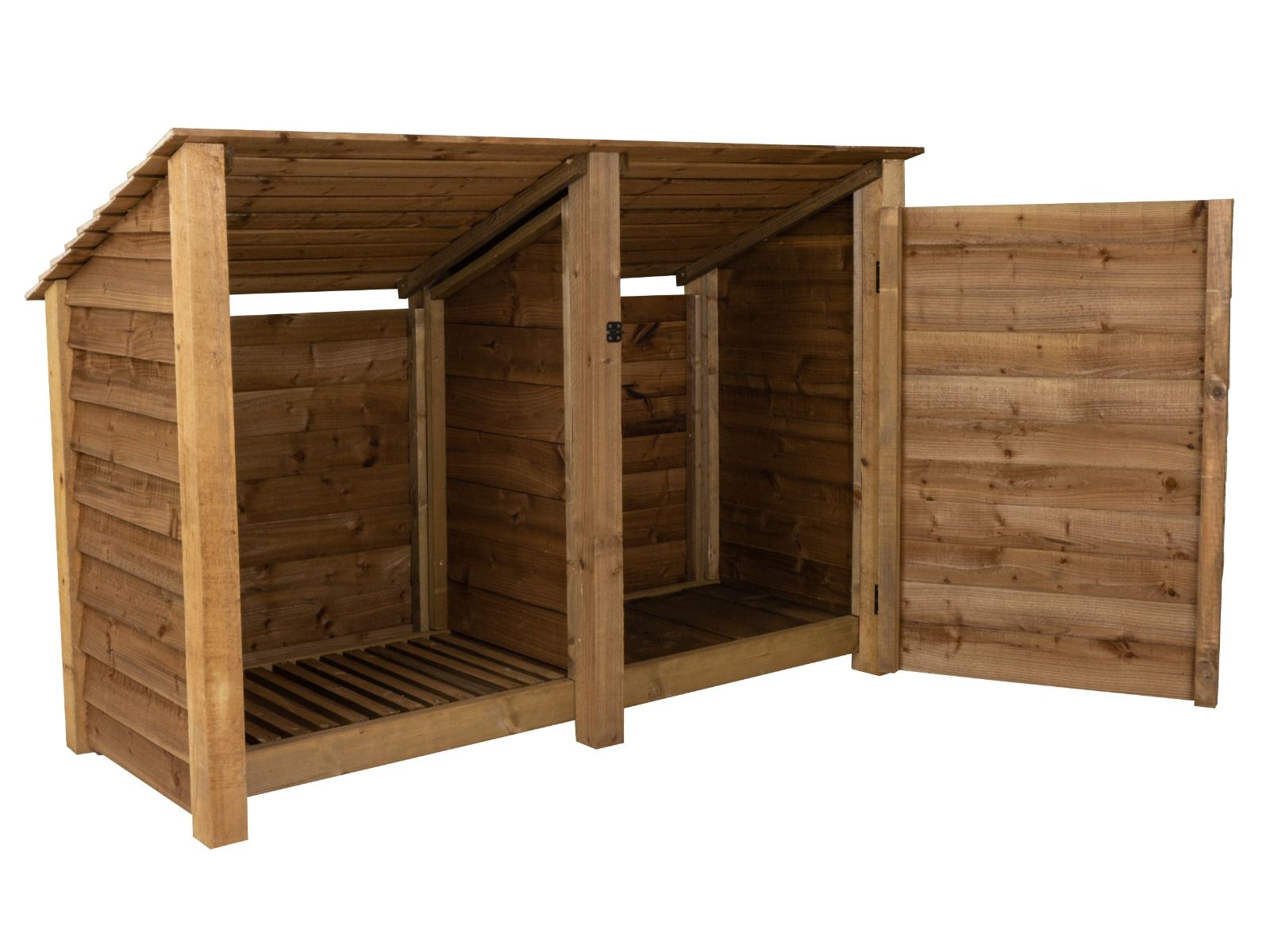 Wooden Garden Tool Storage (Roof Sloping Back) W-187cm, H-126cm or 180cm, D-88cm - Brown Finish