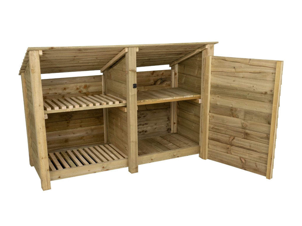 Wooden Garden Tool Storage (Roof Sloping Back) with Shelf W-187cm, H-126cm or 180cm, D-88cm
