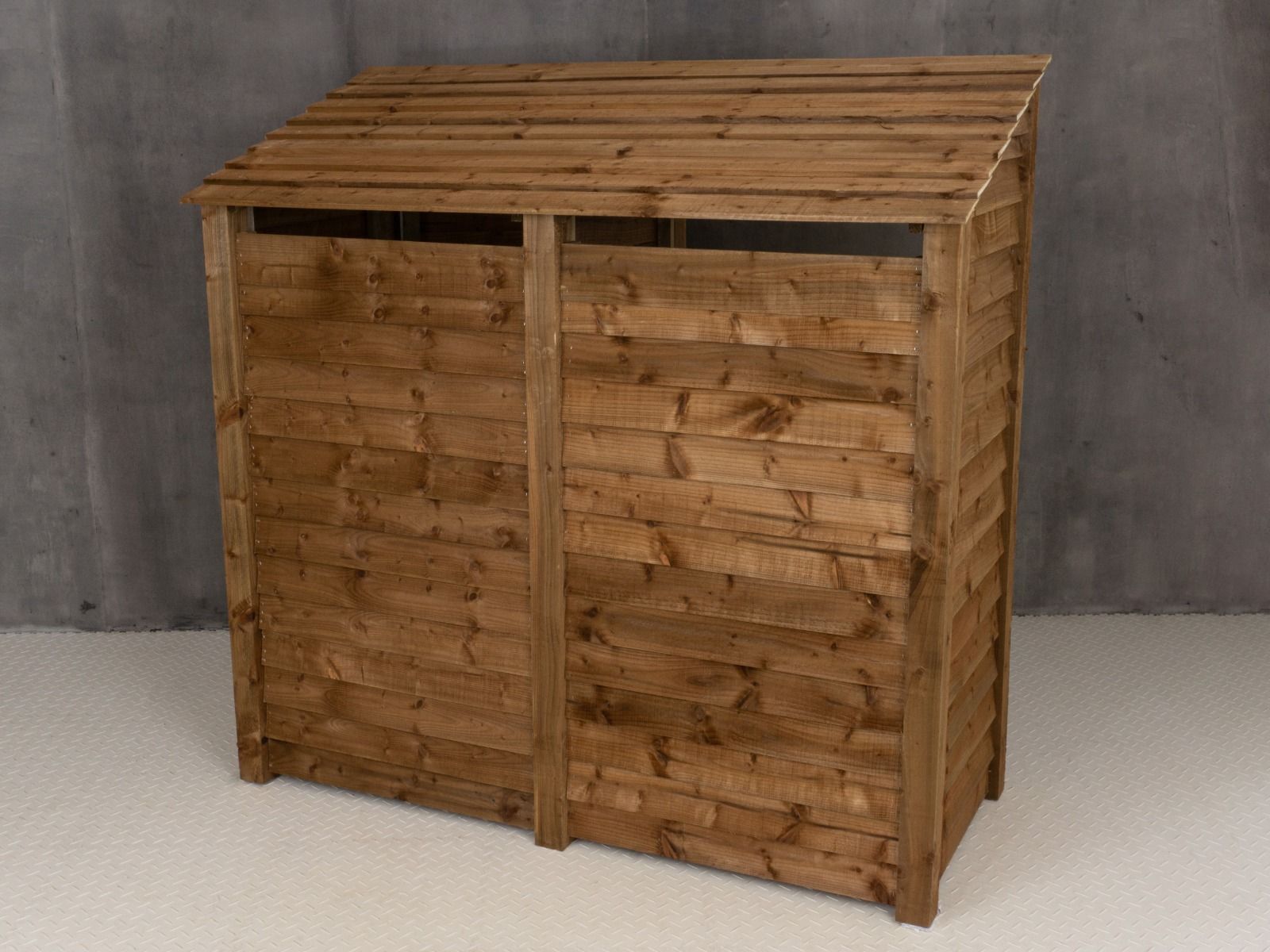 Wooden Garden Tool Storage (Roof Sloping Back) with Shelf W-187cm, H-126cm or 180cm, D-88cm - Brown Finish
