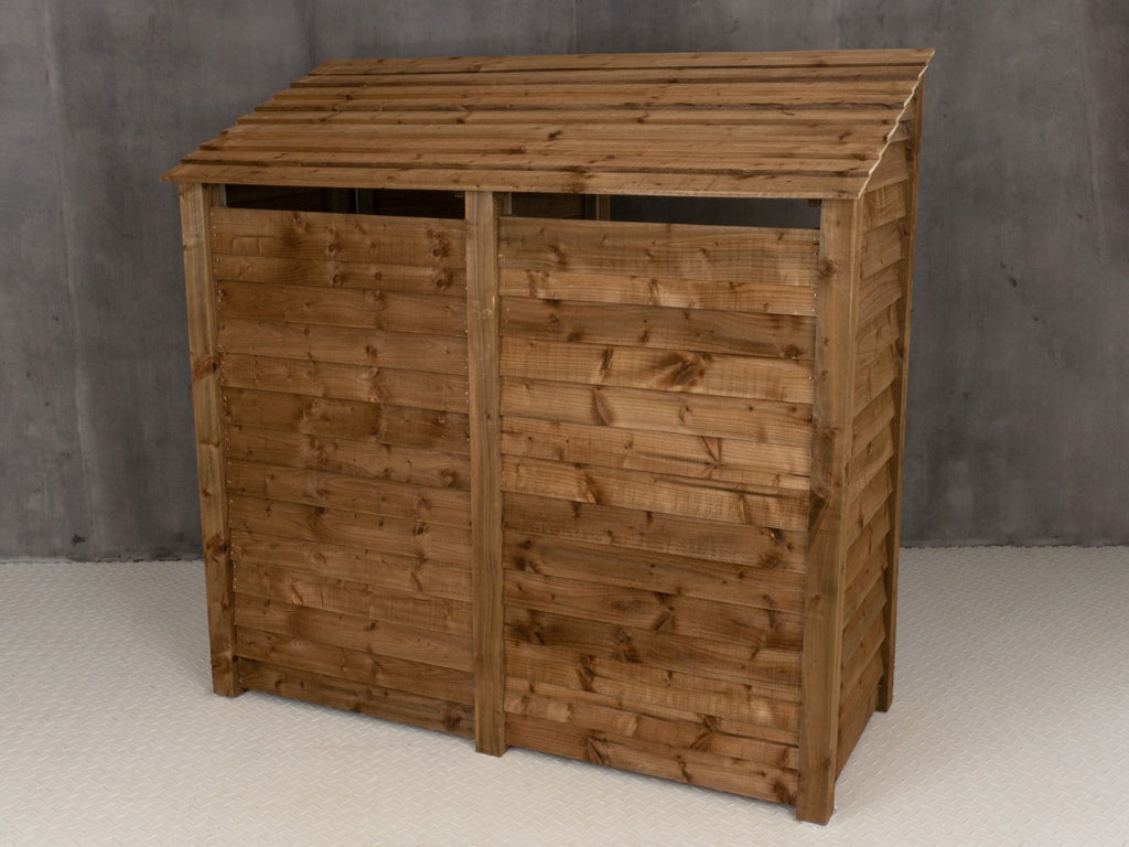 Wooden Garden Tool Storage (Roof Sloping Back) W-187cm, H-126cm or 180cm, D-88cm - Brown Finish