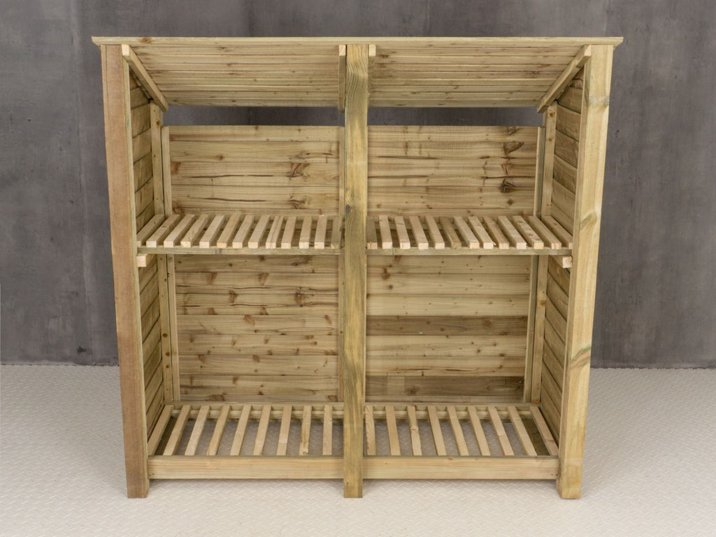 Wooden Log Store (Roof Sloping Back) with Shelf W-187cm, H-126cm or 180cm, D-88cm