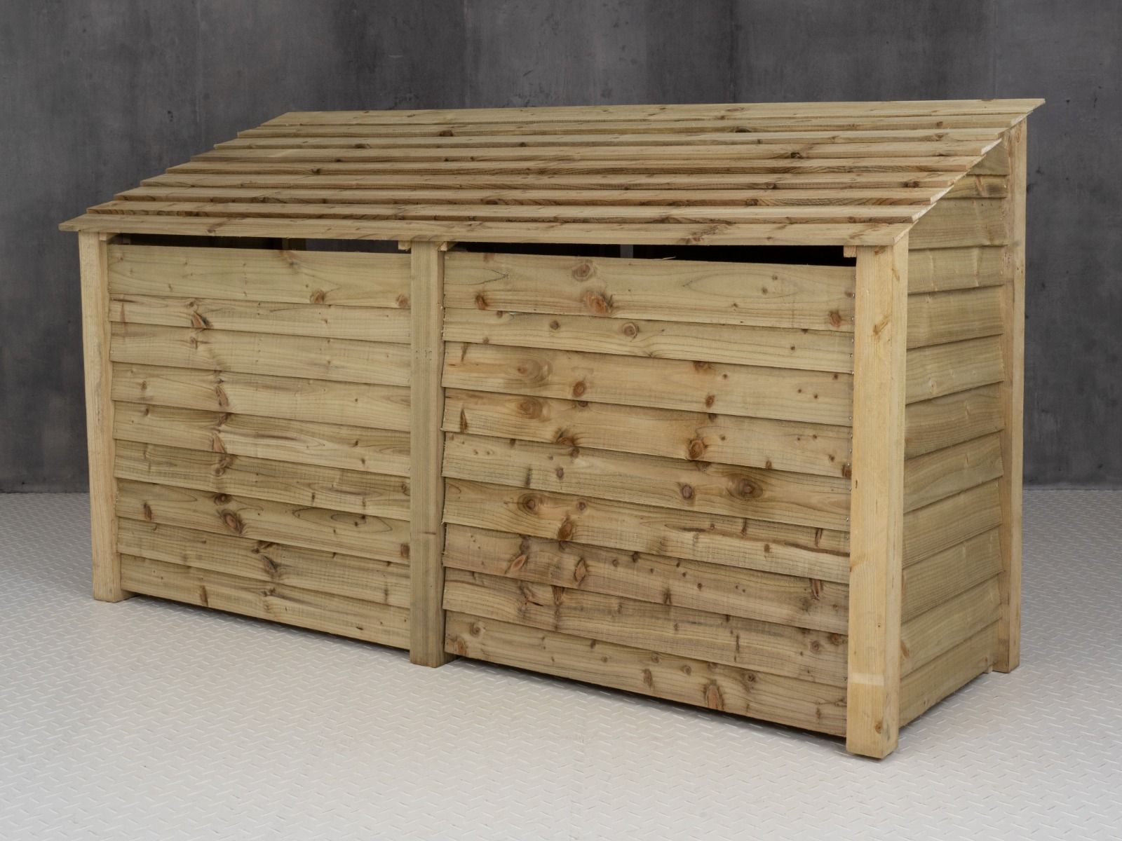 Wooden Log Store (Roof Sloping Back) with Doors and Shelf W-227cm, H-126cm or 180cm, D-88cm