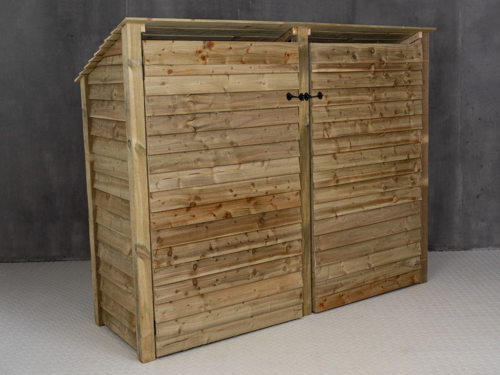 Wooden Log Store (Roof Sloping Back) with Doors and Shelf W-227cm, H-126cm or 180cm, D-88cm