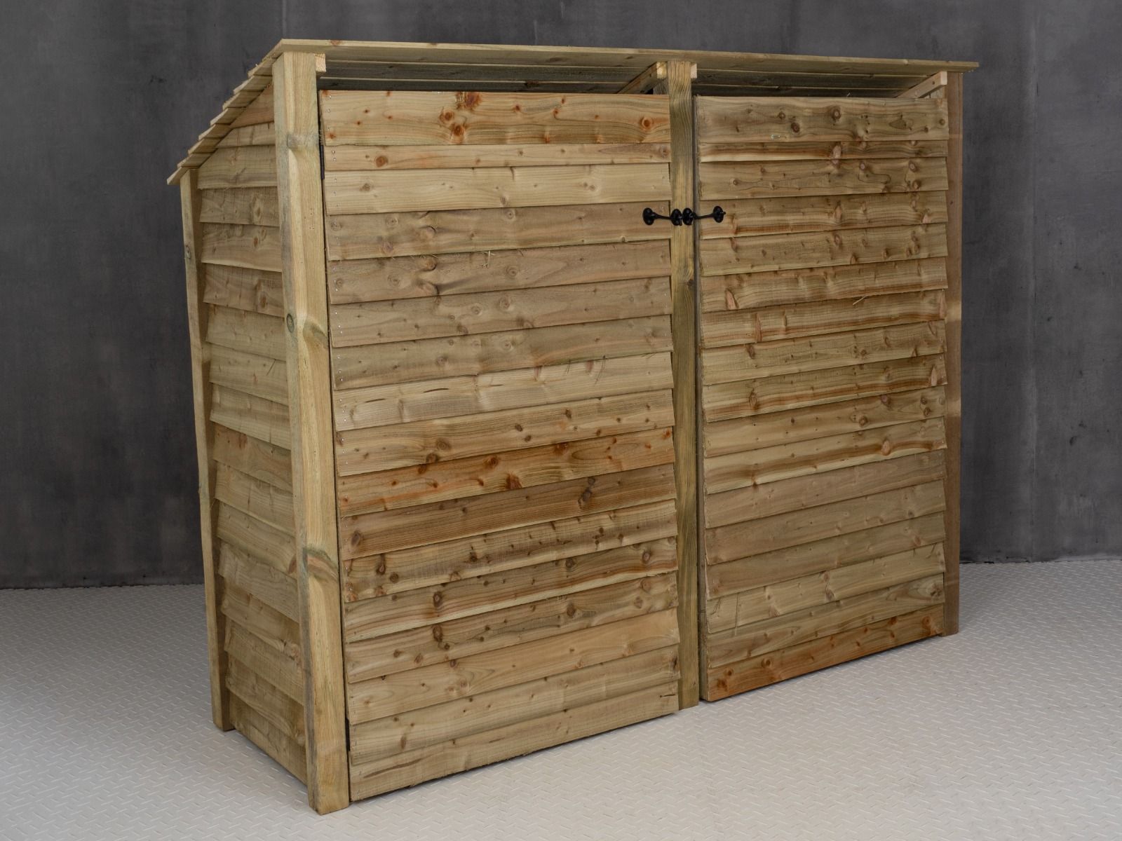Wooden Log Store (Roof Sloping Back) with Doors and Shelf W-227cm, H-126cm or 180cm, D-88cm
