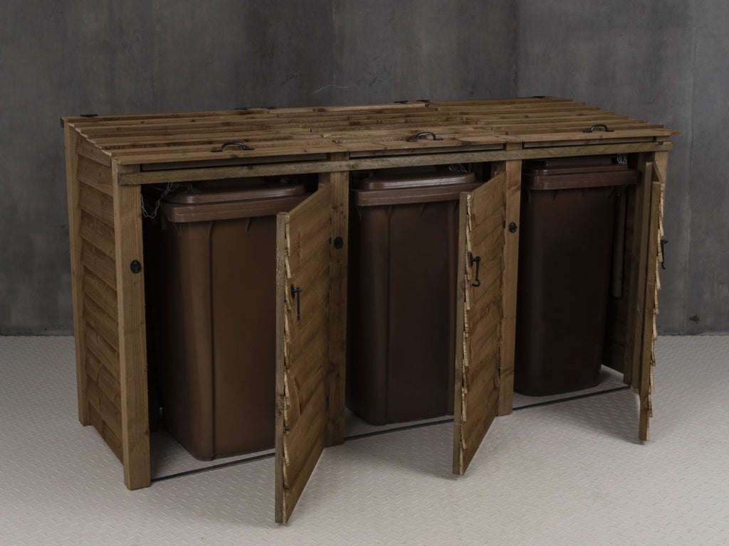 Wooden Wheelie Bin Store, Brown Finish
