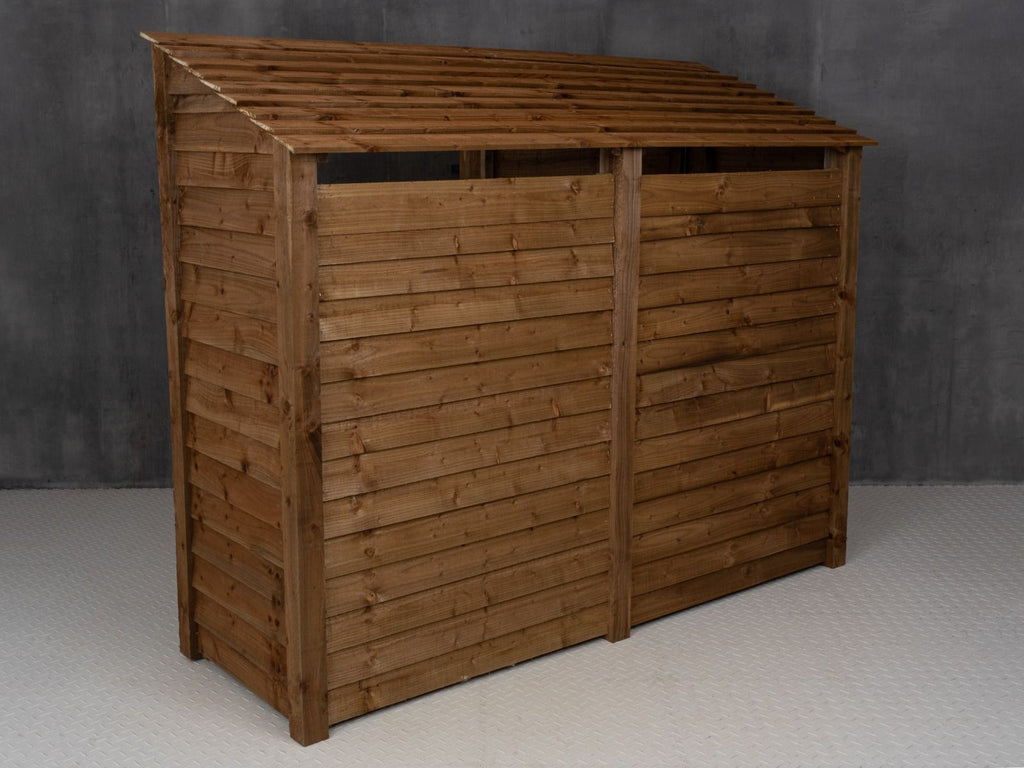 Wooden Garden Tool Storage (Roof Sloping Back) W-227cm, H-126cm or 180cm, D-88cm - Brown Finish