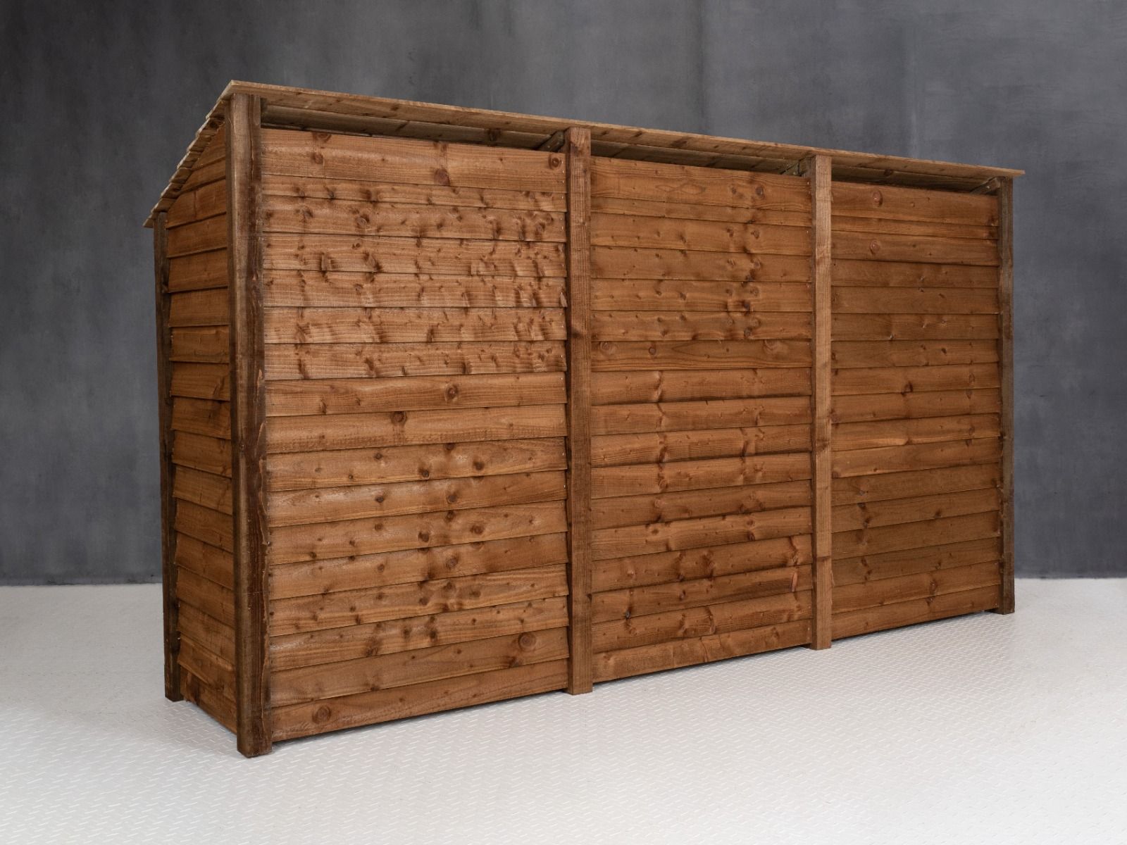 Wooden Log Store W-335cm, H-126cm or 180cm, D-88cm - Brown Finish