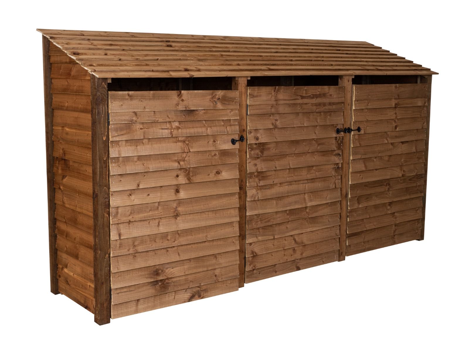 Wooden Log Store with Doors W-335cm, H-126cm or 180cm, D-88cm - Brown Finish