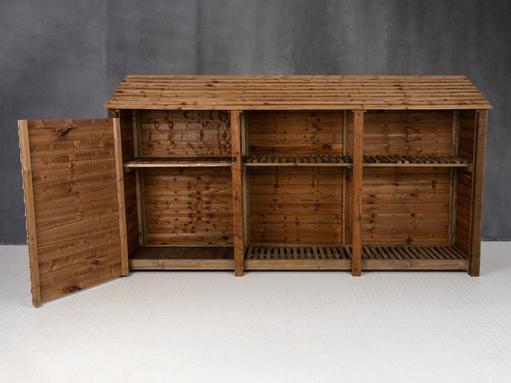 Wooden Garden Tool Storage with Shelf W-335cm, H-126cm or 180cm, D-88cm - Brown Finish