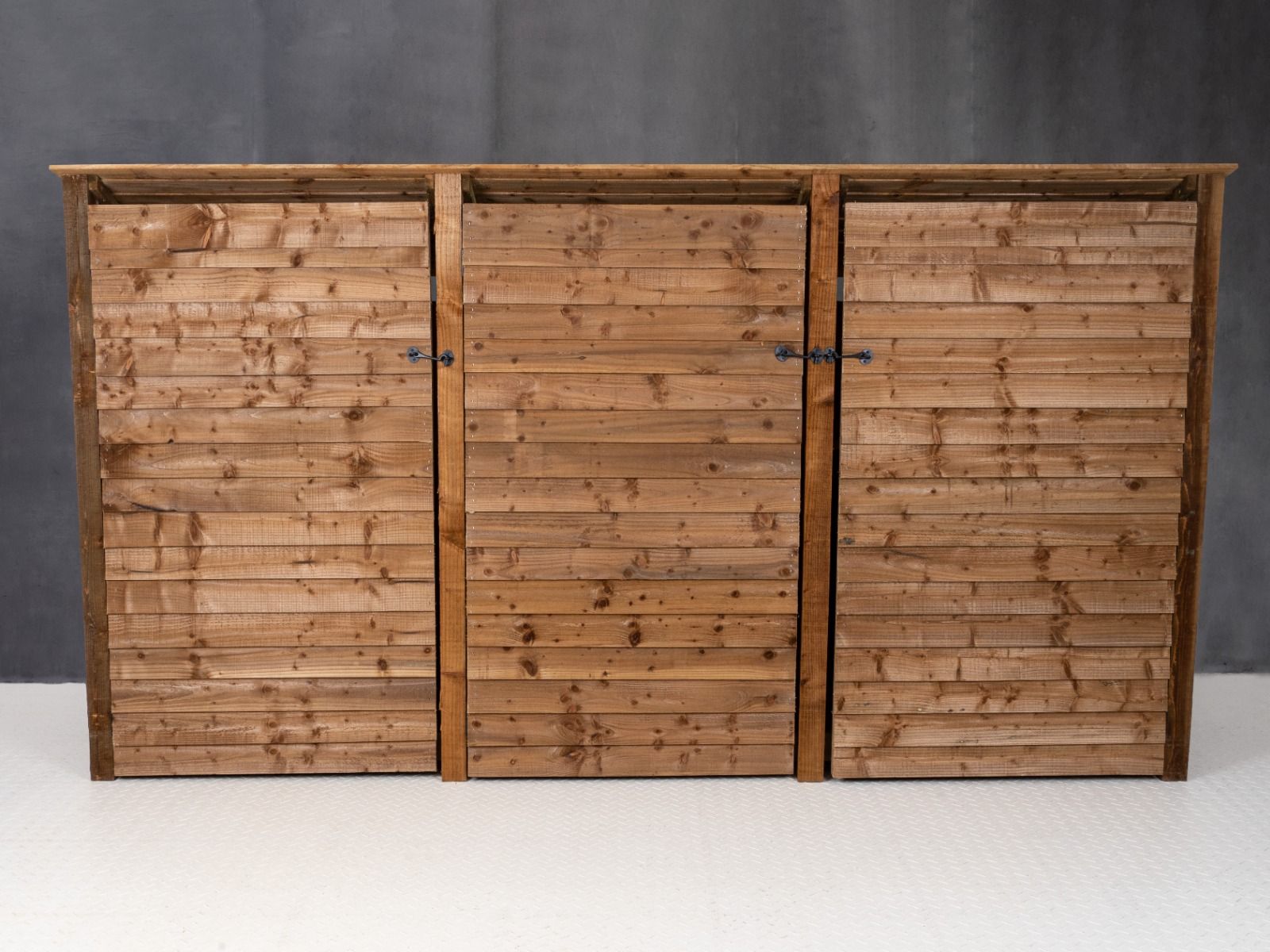 Wooden Log Store (Roof Sloping Back) with Doors and Shelf W-335cm, H-126cm or 180cm, D-88cm - Brown Finish