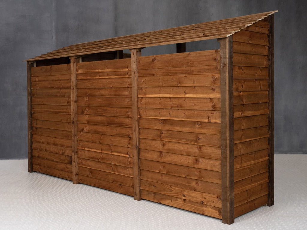 Wooden Log Store (Roof Sloping Back) with Doors W-335cm, H-126cm or 180cm, D-88cm - Brown Finish