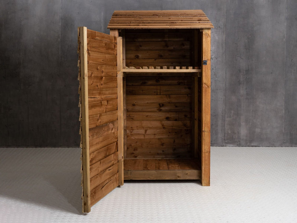 Wooden Garden Tool Storage with Shelf W-99cm, H-126cm or 180cm, D-88cm - Brown Finish