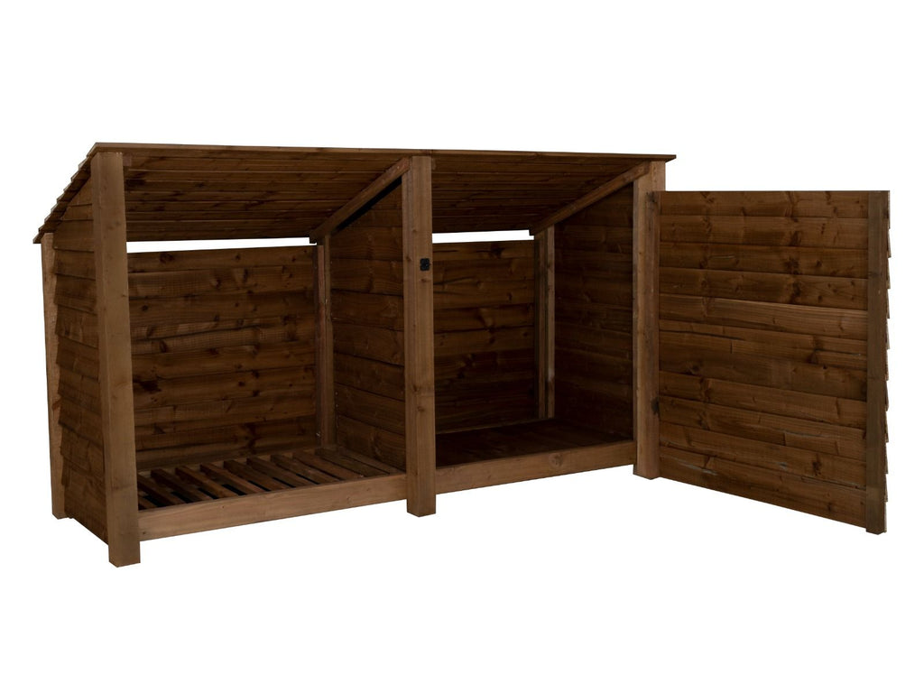 Wooden Garden Tool Storage (Roof Sloping Back) W-227cm, H-126cm or 180cm, D-88cm - Brown Finish