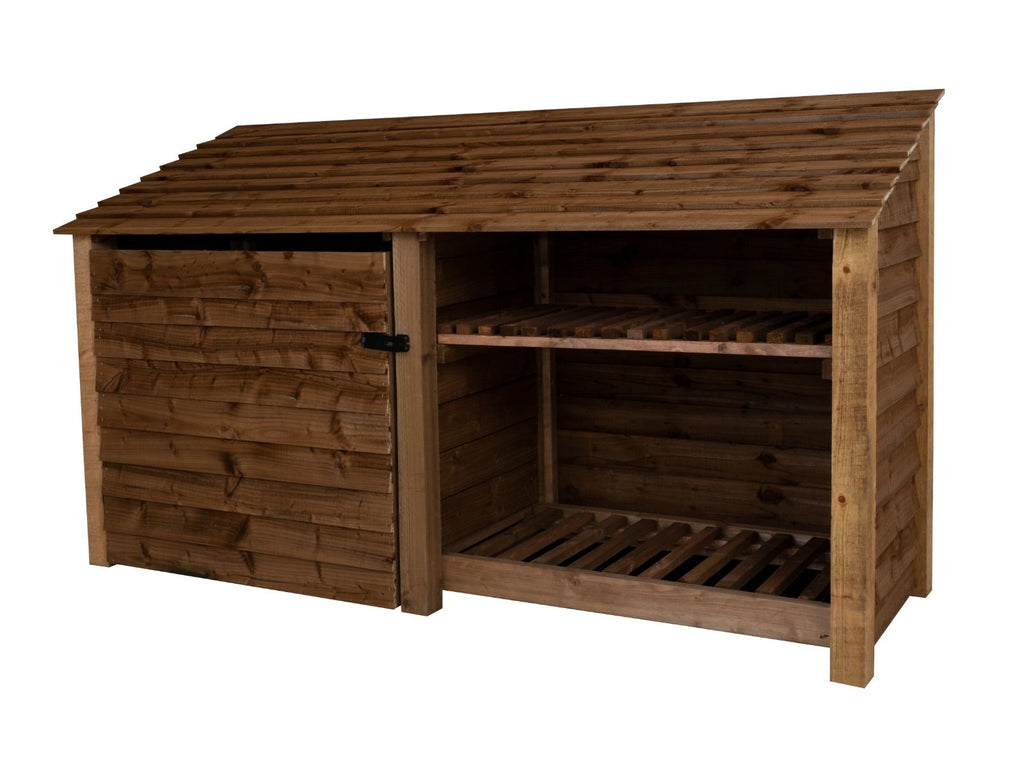 Wooden Garden Tool Storage with Shelf W-227cm, H-126cm or 180cm, D-88cm - Brown Finish