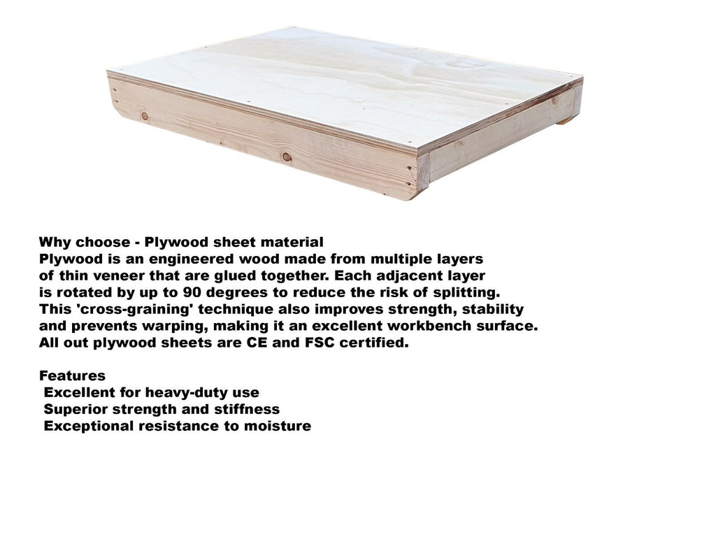 Wooden Workbench Superior Strength 18mm Plywood Top With Back Panel And Double Shelf