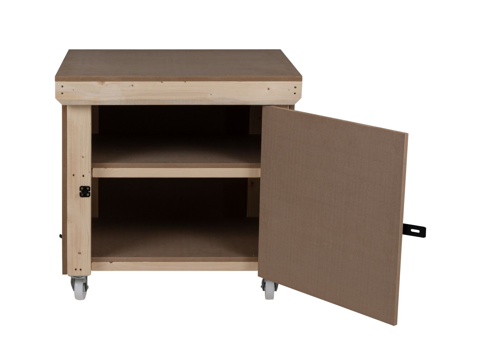 Wooden MDF Top Workbench With Lockable Cupboard (V.9) double shelf and wheels
