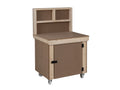 Wooden MDF Top Workbench With Lockable Cupboard (V.9) with back panel and wheels
